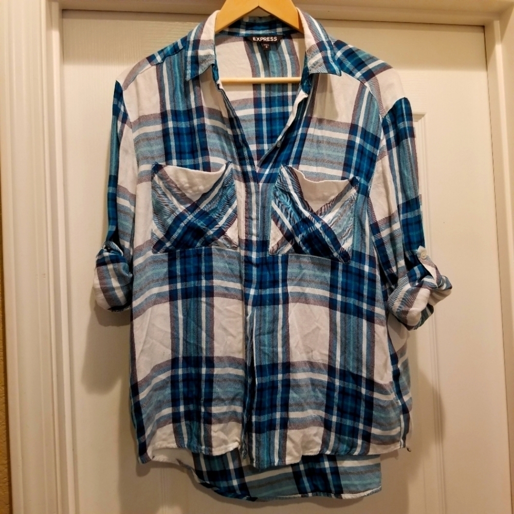 Express button up, collared flannel shirt size small - Picture 1 of 14